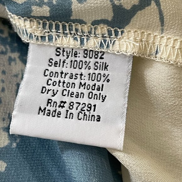 Johnny Was Biya Silk & Knit Popover Blouse Top Womens S Oversize Watercolor Blue - Picture 7 of 8